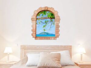 מדבקת חלון עתיק עם עץ ירקרק