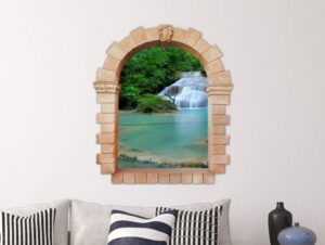 מדבקת חלון עתיק למפל ביער