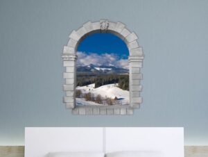 מדבקת חלון עתיק לנוף חורפי