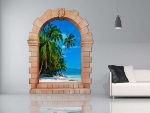 מדבקת שער 3D | חוף טרופי