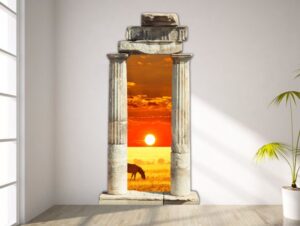 מדבקת שער 3D | שקיעה בשדה