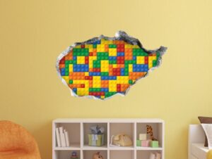 מדבקת הצצה לחור בקיר עם לגו