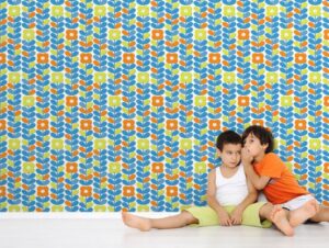 טפט פרחי כתום כחול