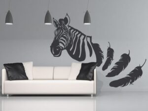מדבקת קיר זברה ונוצות