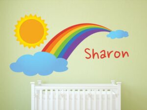 מדבקת קיר | קשת בשמיים עם שם