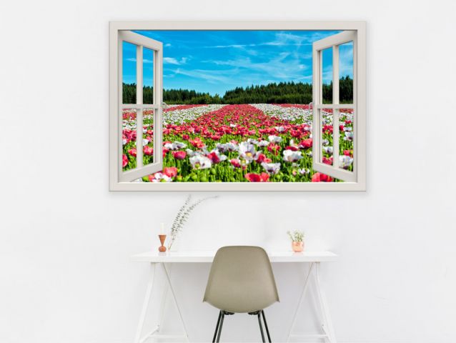מדבקת חלון 3D | שדה פרחים