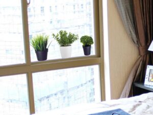 מדבקה לחלון | עציצים שחור לבן