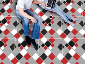 מדבקות אריחים לרצפה | מרובעים אדום שחור