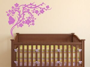 מדבקת קיר | פרחים ופרפרים