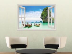 מדבקת חלון 3D | נוף טרופי