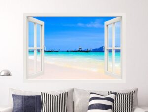 מדבקת חלון 3D | סירות באופק