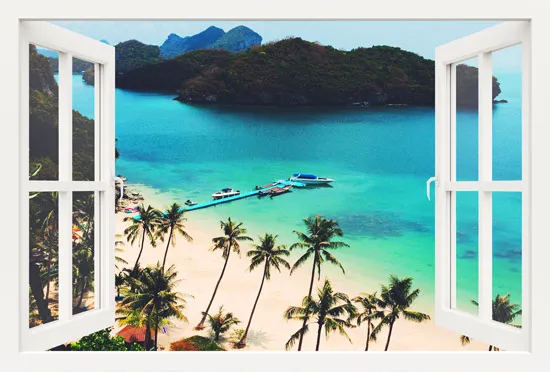 מדבקת חלון תלת מימד לאי קסום