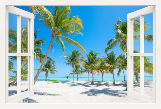 מדבקת חלון 3D | חוף אקזוטי