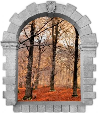 מדבקת חלון עתיק ליער סתוי