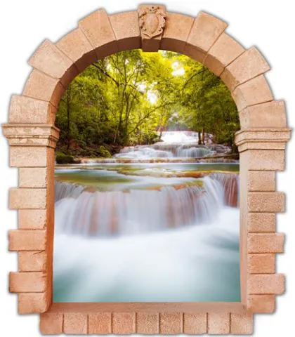 מדבקת חלון עתיק לנהר ביער