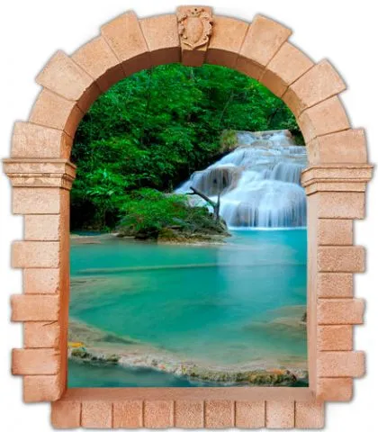 מדבקת חלון עתיק למפל ביער