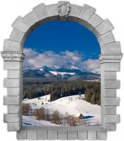 מדבקת חלון עתיק לנוף חורפי