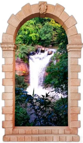 מדבקת שער 3D | מפל בלב ביער