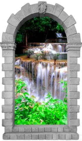 מדבקת שער 3D | מפל מים