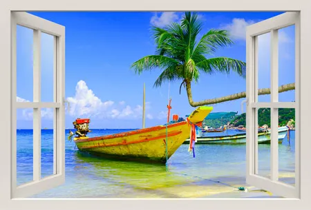 מדבקת חלון עם סירת במבוק