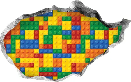 מדבקת הצצה לחור בקיר עם לגו