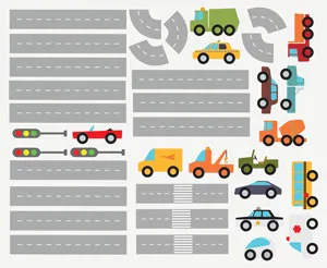 סט מדבקות קיר | כבישים ומכוניות