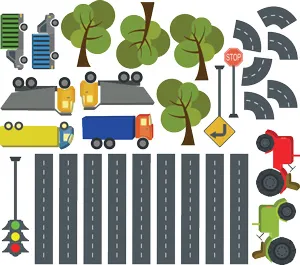 סט מדבקות קיר | משאיות וטרקטורים