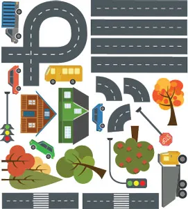 רחוב עם מכוניות וכבישים לדלת