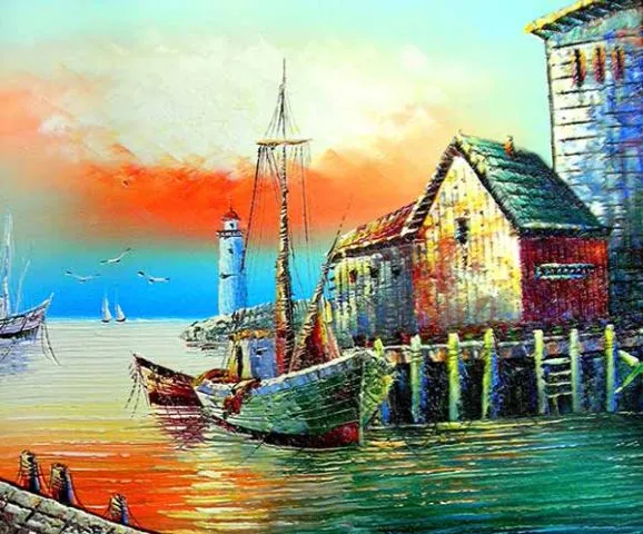 מדבקת בקתה על הים וסירה