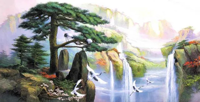 מדבקת מפל אקזוטי עם חסידות