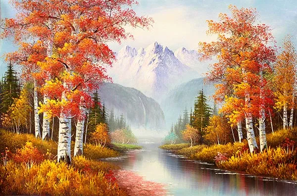 טפט נהר בנוף כתום