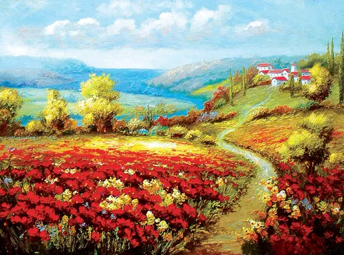 טפט מדבקה | ציור נוף אביבי