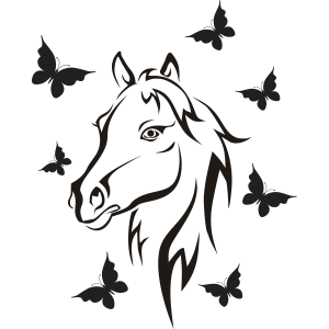 מדבקת קיר | סוס עם פרפרים סביבו