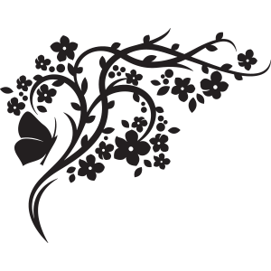 מדבקת קיר | פרחים ופרפרים