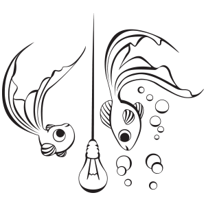 מדבקת קיר | דגים סביב נורה