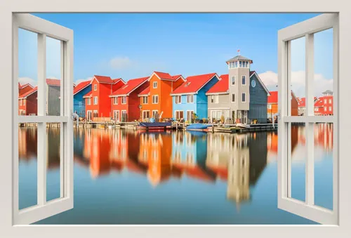 מדבקת חלון 3D | בתים משתקפים