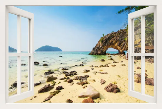 מדבקת חלון 3D | חוף ים