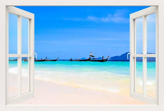 מדבקת חלון 3D | סירות באופק