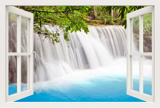 מדבקת חלון 3D | מפל צלול