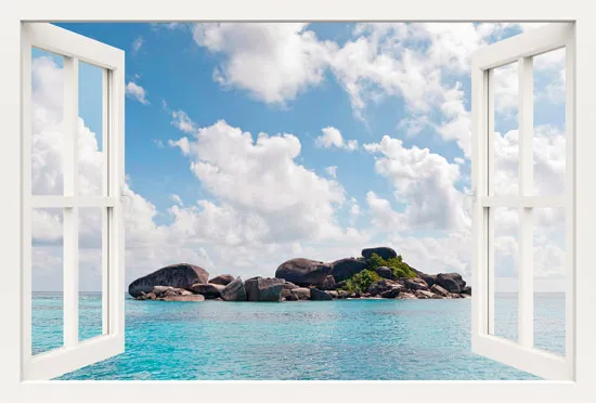 מדבקת חלון 3D | אי טרופי