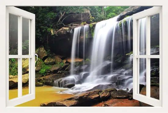 מדבקת חלון 3D | מפל בלב יער