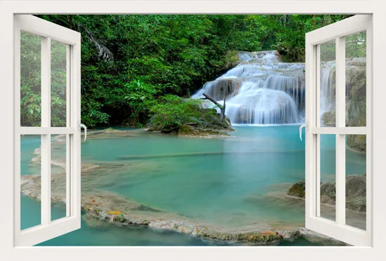 מדבקת חלון 3D | אגם טרופי