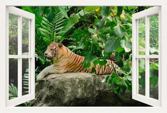 מדבקת חלון 3D | טיגריס בג'ונגל