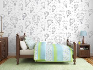 טפט לחדרי ילדים | טפט מדבקה | כדורים פורחים שחור לבן