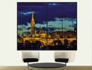 מדבקת קיר תלת מימדית לסלון | מדבקת קיר | חלון לבודפשט