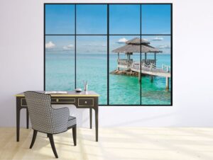 מדבקת קיר תלת מימדית לסלון | מדבקת קיר | חלון לאי בודד