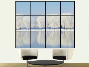 מדבקת קיר לחדר ישיבות | מדבקת קיר | חלון לנוף מושלג