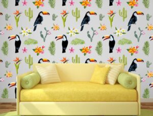 טפט לסלון | טפט מדבקה | תוכי טרופי