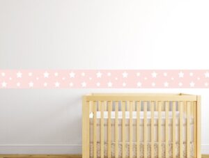 מדבקת קיר לחדרי תינוקות | מדבקת קיר | בורדר כוכבים ורוד