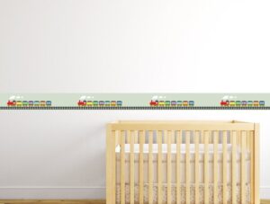 מדבקת קיר לחדרי תינוקות | מדבקת קיר | בורדר רכבת צבעונית